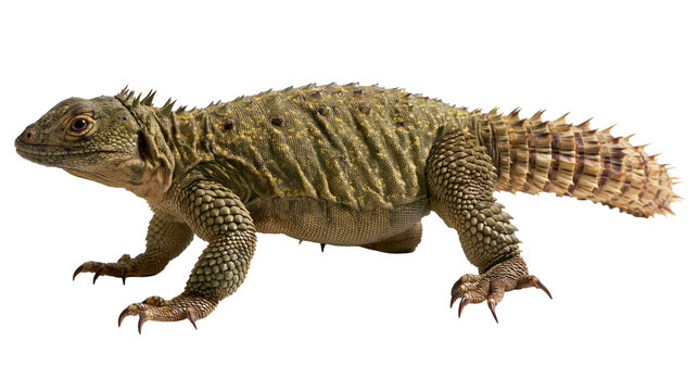 Spiny-tailed Uromastyx lizard with textured green and brown scales