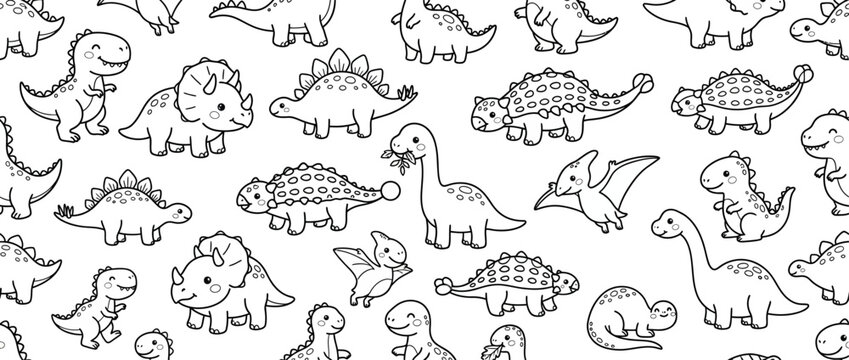 Cute Dinosaur Pattern Adorable Hand Drawn Dinos for Kids Seamless Vector Illustration