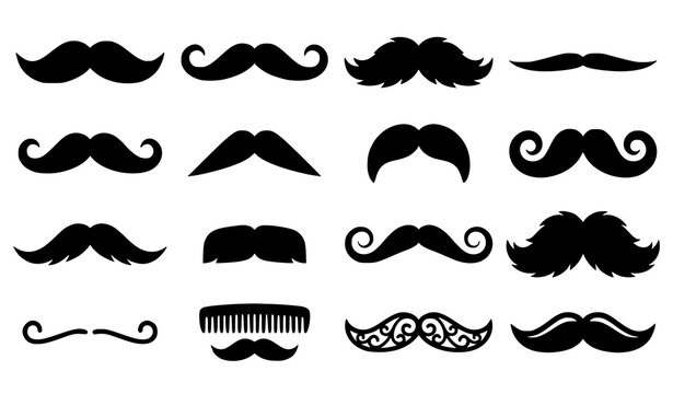 Mustache Facial Hair Grooming Black Vector Icon Collection