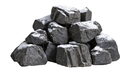 Pile of dark grey jagged rocks covered with patches of white winter snow © Thaddeus
