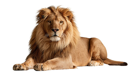 Majestic adult male lion with thick golden mane lying down looking forward © Thaddeus