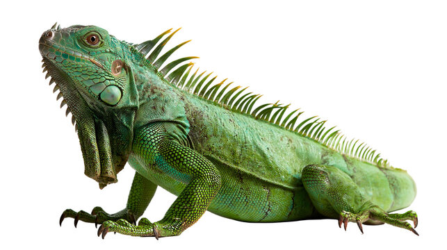 Vibrant green iguana with spiky dorsal crest and textured scaly skin