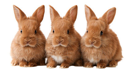 Three fluffy ginger brown baby rabbits sitting together © Thaddeus