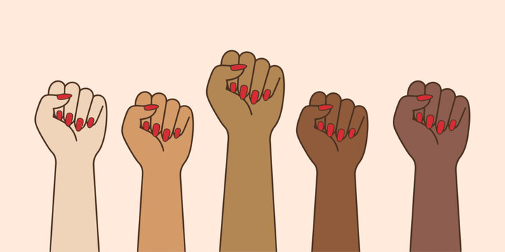 Raised women fists feminist vector illustration
