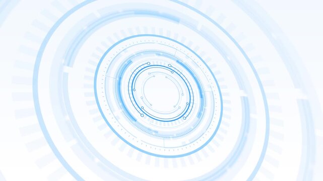 Azure circles translucent radial markings open center near field. clear frame logo headline in videos about diagnostics, analytics, connected devices, health technology, modern software interface.