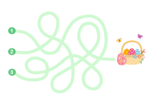Maze activity sheet for children. Cute maze for kids. Kids labyrinth puzzle. Maze puzzle game for children with cute easter egg illustration.