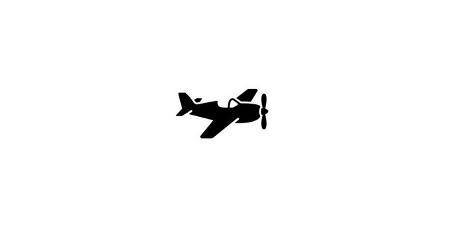 Propeller Airplane Silhouette Flying Across White Background - 2D Vector Animation