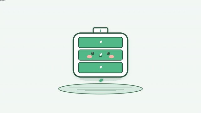 An eco-friendly variation of the cute battery charging animation featuring a solar panel base, floating glowing green leaves, sequential energy leaf-cells filling up, and a cheerful celebration.