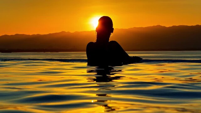 silhouette of woman soaking in the pool at Dusit Thani Mactan Resort, Cebu, Philippines