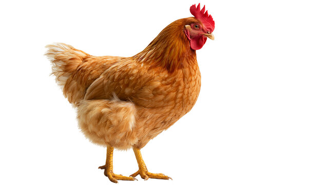 Brown hen standing with red comb and wattle