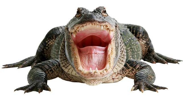 American alligator with open mouth showing sharp teeth and textured scaly skin