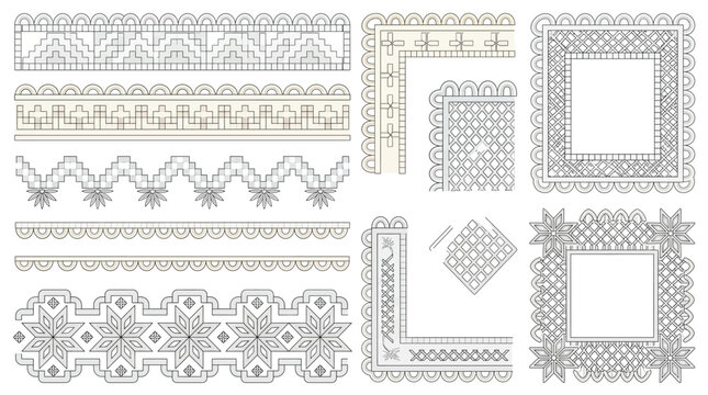 Norwegian Hardanger Embroidery Cutwork Geometric Vector Border Set