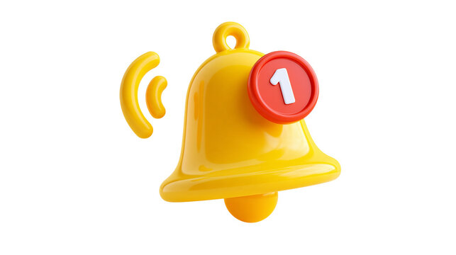 Glossy yellow notification bell with red alert badge and number one