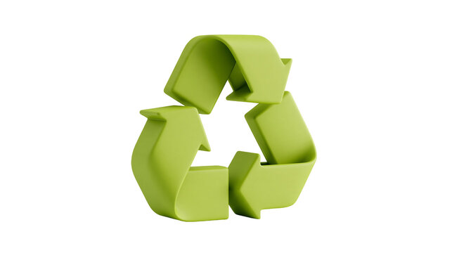 Three dimensional lime green recycling symbol with triangular arrow loop design