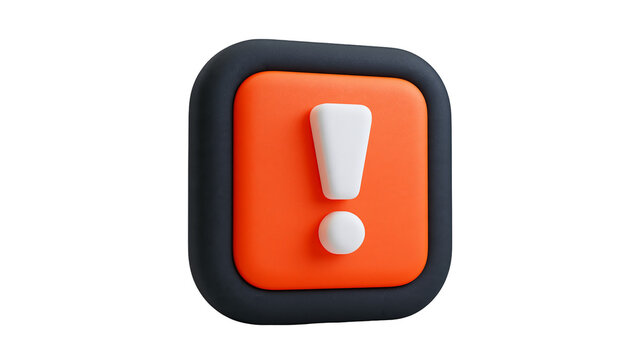 Orange square button with white exclamation mark icon and black rounded border
