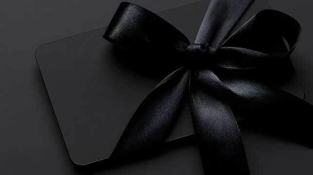 Black design for a gift card with a ribbon and space for copy, suitable for a discount event template