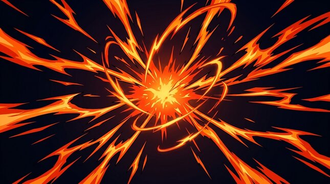 Explosion of energy and light with fiery trails.