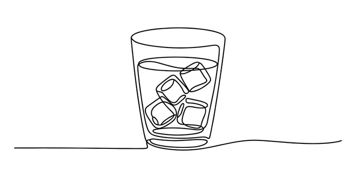 Continuous single line drawing of a glass of water with ice cubes isolated on a white background isolated on transparent background