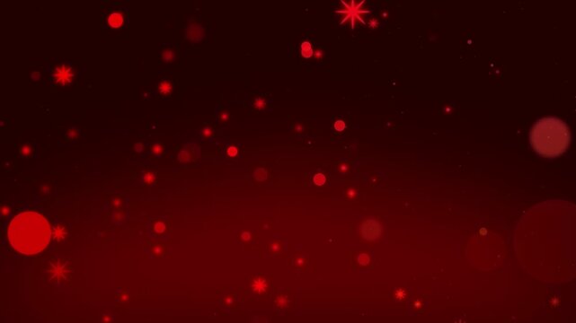 Bright red glowing circles radiant stars particles floating empty dark red background.