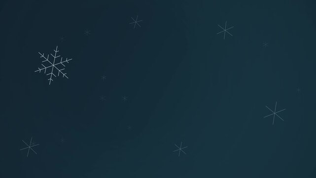 Sophisticated minimal winter background featuring one large procedural hero snowflake with six-fold symmetry, gentle orbital drift, secondary supporting snowflakes, subtle atmospheric light reveals, a