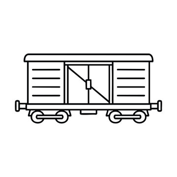 Freight car, freight car railway wagon black and white vector line illustration