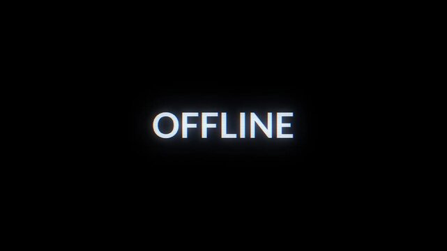 word OFFLINE appears in pixel lettering faint separation deep black. A clear status network downtime, failed connection alerts, unavailable services, live stream breaks, and digital storytelling.