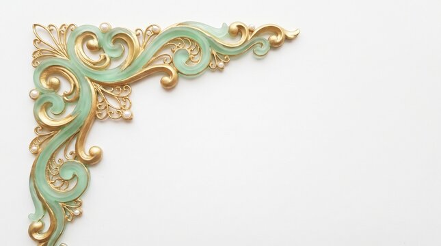 Ornate Decorative Corner Element with Gold and Mint Green Accents.
