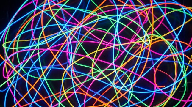 Vibrant Abstract Neon Light Trails Background.