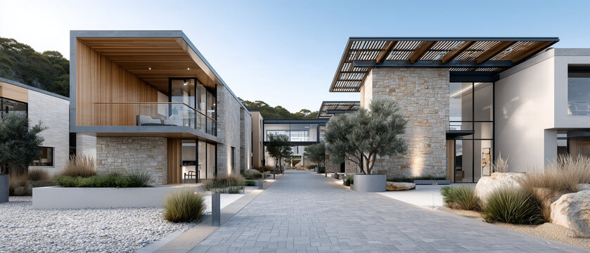 Sustainable Eco Village Editorial &mdash; Stylish Woman Walking Through a Refined Residential Community

