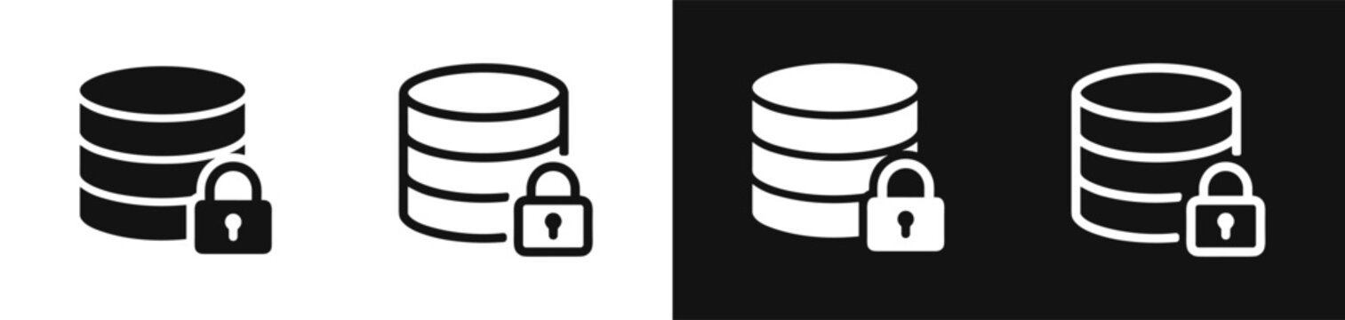 Database with padlock security icon set