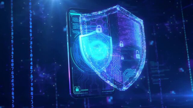 Cinematic two-factor authentication animation with smartphone shield