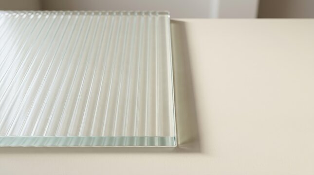 Ribbed Glass Panel on a Pale Neutral Surface