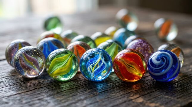 Colorful swirling glass marbles grouped together