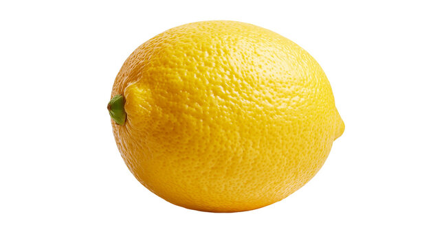 Whole fresh yellow lemon fruit with textured peel and green stem