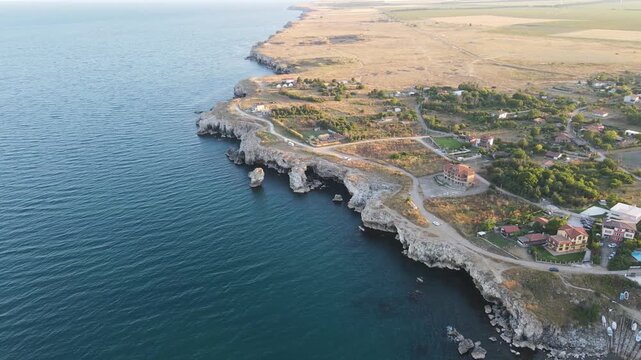 Aerial view of Black sea coast near Tyulenovo village, Dobrich Region, Bulgaria