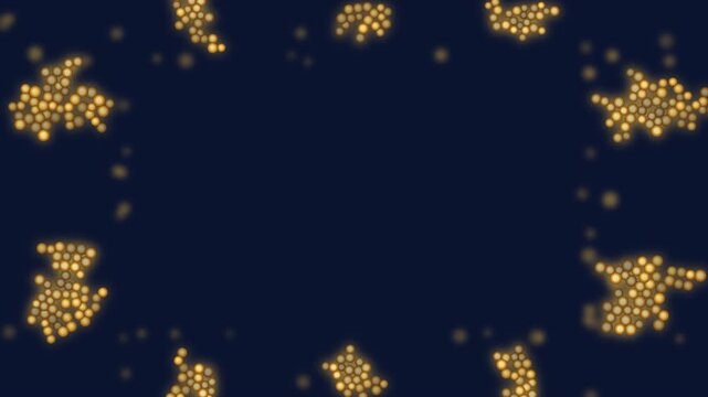 Common everyday bacteria. Golden Staphylococcus clusters glowing on dark blue seamless loop