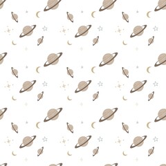 Seamless Space Pattern with Planets Moon and Stars for Kids Nursery © Ida
