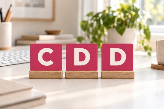 CDD Fixed-Term Employment Contract Acronym on Pink Desk Cards