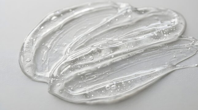 Clear cosmetic gel or serum smear with bubbles