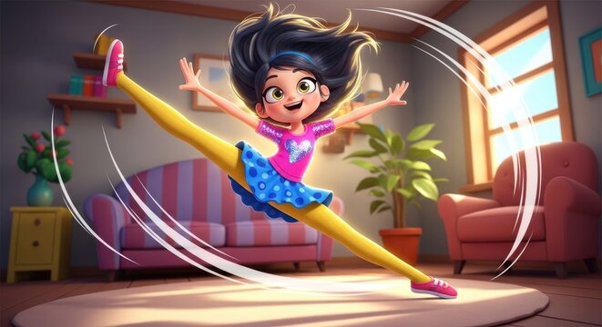 Energetic Young Ballerina Performing a Split.