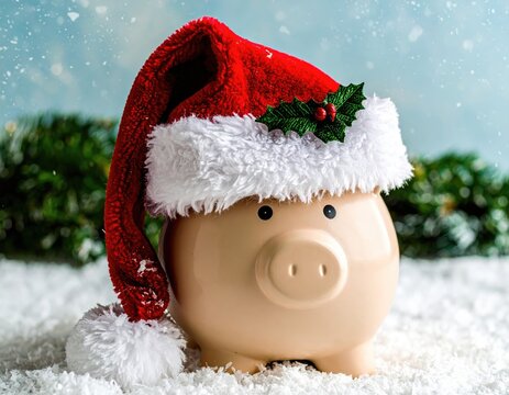 piggy bank with christmas hat