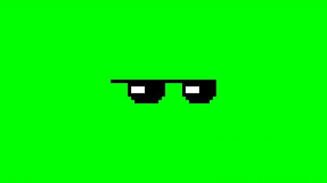 Pixel Art Sunglasses Thug Life Meme Graphic on Green Screen Chroma Key