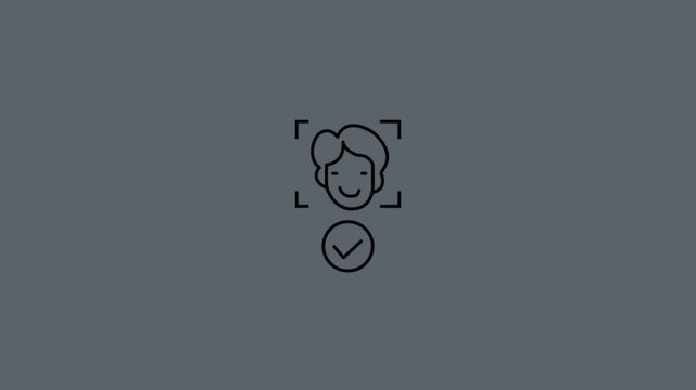 Face ID biometric facial recognition authentication. Secure technology for digital identification, verification and access control on man icon