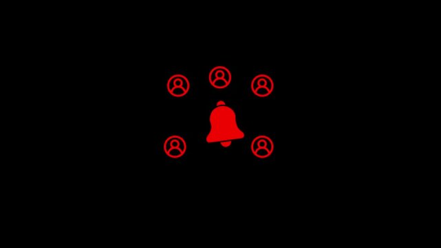 Social media community network, digital communication, and connection concept with glowing bell and user icons