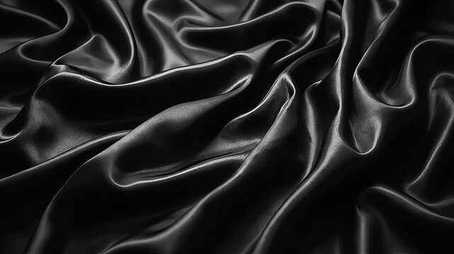 Elegant background of smooth black silk fabric with soft waves and shadows.