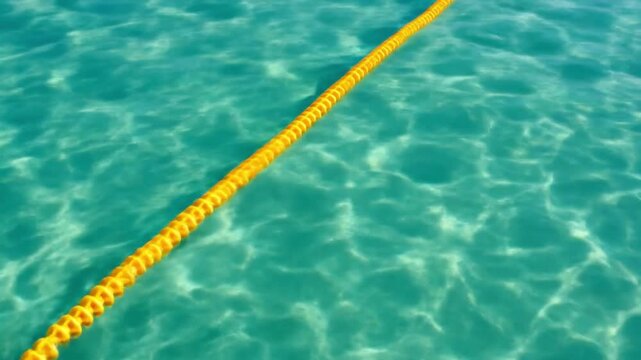 Yellow rope floating on clear blue water.
