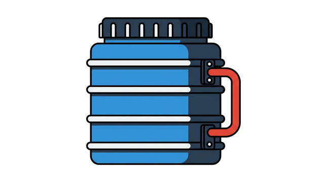 Blue container for water storage with red handle illustration