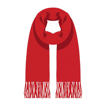 Red woolen winter scarf with fringe isolated on a simple graphic style isolated on transparent background, Vector