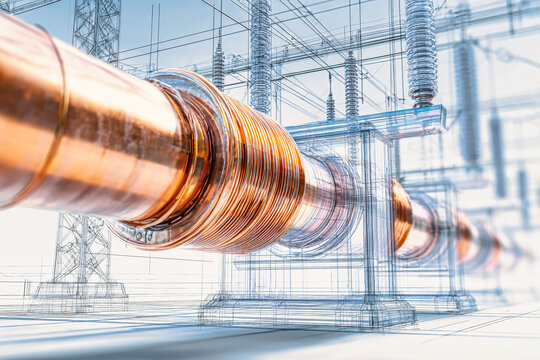 Copper cables connect electrical components in a power transmiss