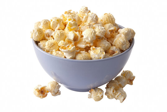 Popcorn Overflowing from a Light Blue Ceramic Bowl